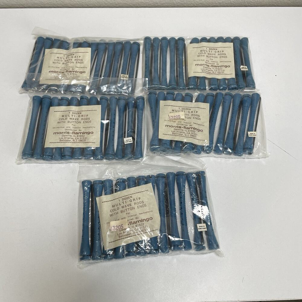 VTG Lot of 5 Dozen Morris Flamingo Cold Wave Rods Button Ends 3.25" Blue